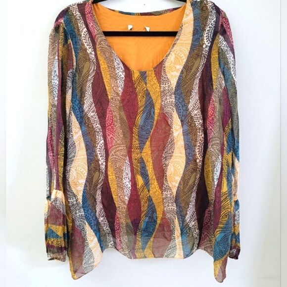Belle France🌷 Print silk Blouse size Large - Picture 1 of 16